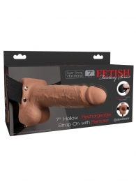 Кофейный перезаряжаемый вибрострапон 7  Hollow Rechargeable Strap-on with Balls - 20,3 см. - Pipedream - купить с доставкой в Набережных Челнах
