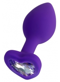 Фиолетовая анальная втулка Diamond Heart с прозрачным кристаллом - 7 см. - ToyFa - купить с доставкой в Набережных Челнах