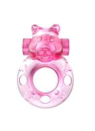 Розовое эрекционное виброкольцо на пенис Pink Bear - Baile - в Набережных Челнах купить с доставкой