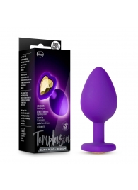 Фиолетовая анальная пробка Bling Plug Medium с золотистым стразом - 8,3 см. - Blush Novelties - купить с доставкой в Набережных Челнах