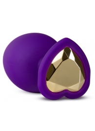 Фиолетовая анальная пробка Bling Plug Large с золотистым стразом - 9,5 см. - Blush Novelties - купить с доставкой в Набережных Челнах
