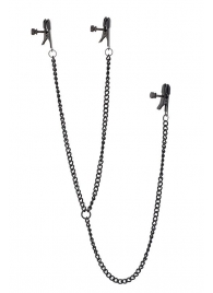 Черные зажимы на соски и клитор на цепочке DELUXE NIPPLE   CLIT CLAMPS - Dream Toys - купить с доставкой в Набережных Челнах