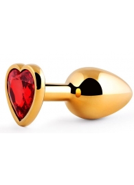 Золотистая анальная пробка с красным стразом-сердечком - 8 см. - Anal Jewelry Plug - купить с доставкой в Набережных Челнах
