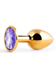 Золотистая анальная пробка с фиолетовым стразом - 7,2 см. - Anal Jewelry Plug - купить с доставкой в Набережных Челнах