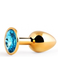 Золотистая анальная пробка с голубым стразом - 7,2 см. - Anal Jewelry Plug - купить с доставкой в Набережных Челнах
