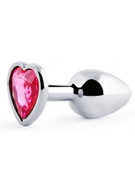 Серебристая анальная пробка с розовым кристаллом-сердечком - 7 см. - Anal Jewelry Plug - купить с доставкой в Набережных Челнах
