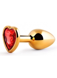Золотистая анальная пробка с красным стразом-сердечком - 7 см. - Anal Jewelry Plug - купить с доставкой в Набережных Челнах