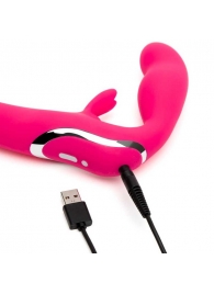 Ярко-розовый безремневой страпон Rechargeable Vibrating Strapless Strap-On - Happy Rabbit - купить с доставкой в Набережных Челнах