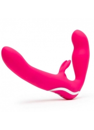 Ярко-розовый безремневой страпон Rechargeable Vibrating Strapless Strap-On - Happy Rabbit - купить с доставкой в Набережных Челнах