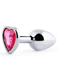 Серебристая анальная пробка с малиновым кристаллом-сердечком - 7 см. - Anal Jewelry Plug - купить с доставкой в Набережных Челнах