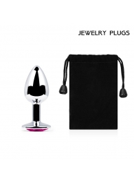 Серебристая анальная пробка с малиновым кристаллом - 7,2 см. - Anal Jewelry Plug - купить с доставкой в Набережных Челнах
