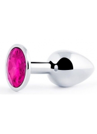 Серебристая анальная пробка с малиновым кристаллом - 7,2 см. - Anal Jewelry Plug - купить с доставкой в Набережных Челнах