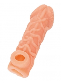 Телесная закрытая насадка с венками Cock Sleeve Size S - 13,8 см. - KOKOS - в Набережных Челнах купить с доставкой