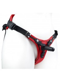 Красно-черный женский пояс с 2 способами крепления насадок и вагинальной пробкой - LOVETOY (А-Полимер) - купить с доставкой в Набережных Челнах