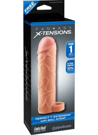 Телесная насадка с кольцом Perfect 1 Extension with Ball Strap - 17 см. - Pipedream - в Набережных Челнах купить с доставкой