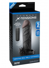 Чёрная вибронасадка с кольцом Vibrating Real Feel 2 Extension - 16 см. - Pipedream - в Набережных Челнах купить с доставкой