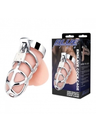 Серебристая металлическая клетка для члена с замком Enslave Cock Cage - BlueLine - купить с доставкой в Набережных Челнах