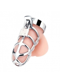 Серебристая металлическая клетка для члена с замком Enslave Cock Cage - BlueLine - купить с доставкой в Набережных Челнах