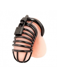 Черная металлическая клетка с замком Deluxe Chastity Cage - BlueLine - купить с доставкой в Набережных Челнах
