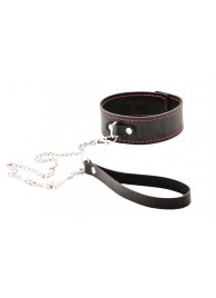 Черный широкий ошейник с красной строчкой и поводком - Crazy Handmade - купить с доставкой в Набережных Челнах