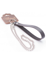 Серебристый металлический поводок с кожаной черной ручкой - 80 см. - Crazy Handmade - купить с доставкой в Набережных Челнах