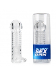 Прозрачная рельефная насадка-реалистик с петлей для мошонки - 13,5 см. - Sex Expert - в Набережных Челнах купить с доставкой