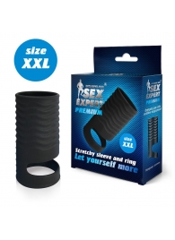 Черная открытая насадка на пенис с кольцом для мошонки XXL-size - 9,4 см. - Sex Expert - в Набережных Челнах купить с доставкой
