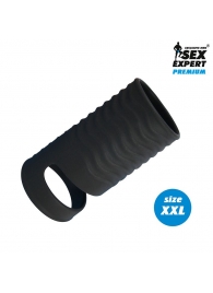Черная открытая насадка на пенис с кольцом для мошонки XXL-size - 9,4 см. - Sex Expert - в Набережных Челнах купить с доставкой