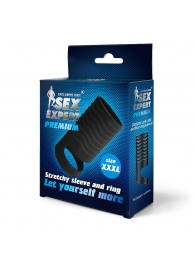 Черная открытая насадка на пенис с кольцом для мошонки XXXL-size - 9,9 см. - Sex Expert - в Набережных Челнах купить с доставкой