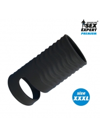 Черная открытая насадка на пенис с кольцом для мошонки XXXL-size - 9,9 см. - Sex Expert - в Набережных Челнах купить с доставкой