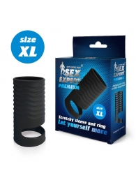 Черная открытая насадка на пенис с кольцом для мошонки XL-size - 8,9 см. - Sex Expert - в Набережных Челнах купить с доставкой