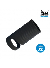 Черная открытая насадка на пенис с кольцом для мошонки XL-size - 8,9 см. - Sex Expert - в Набережных Челнах купить с доставкой