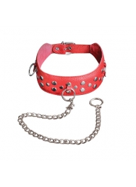 Красный кожаный ошейник с карабином и поводком - Sitabella - купить с доставкой в Набережных Челнах