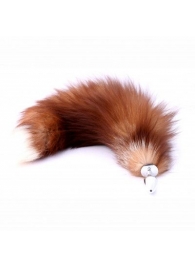 Серебристая анальная пробка с натуральным лисьим хвостиком - Crazy Handmade