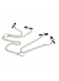 Серебристые зажимы для сосков и половых губ на тонкой цепочке - Notabu - купить с доставкой в Набережных Челнах