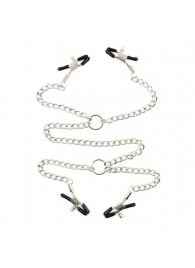 Серебристые зажимы для сосков и половых губ на тонкой цепочке - Notabu - купить с доставкой в Набережных Челнах