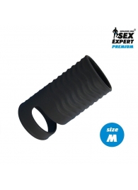 Черная открытая насадка на пенис с кольцом для мошонки size M - 7,9 см. - Sex Expert - в Набережных Челнах купить с доставкой