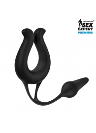 Черная вибронасадка Sex Expert с анальной втулкой - Sex Expert - в Набережных Челнах купить с доставкой