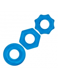Комплект из трех голубых колец для эрекции 3-Pack Nuts   Bolts Stretch Cock Ring Set - BlueLine - в Набережных Челнах купить с доставкой