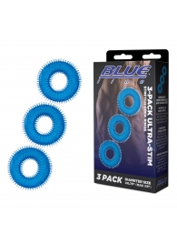 Комплект из трех голубых колец для эрекции 3-Pack Ultra-Stim Stretch Cock Rings - BlueLine - в Набережных Челнах купить с доставкой