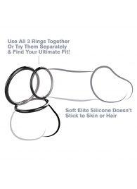 Набор из трех черных эрекционных колец Silicone 3-Ring Stamina Set - Pipedream - в Набережных Челнах купить с доставкой