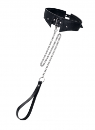 Черный кожаный ошейник-воротник с поводком - Pecado - купить с доставкой в Набережных Челнах