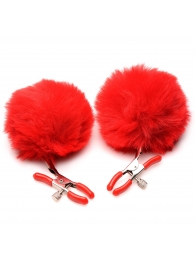 Красные зажимы на соски с помпонами Pom Pom - XR Brands - купить с доставкой в Набережных Челнах