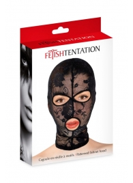 Черная кружевная маска на голову с отверстиями для глаз и рта - Fetish Tentation - купить с доставкой в Набережных Челнах