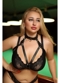 Черная кожаная сбруя с ошейником plus size из нежной кожи - БДСМ Арсенал - купить с доставкой в Набережных Челнах