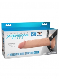 Телесный полый страпон на черных ремнях Hollow Silicone Strap-on - 17,8 см. - Pipedream - купить с доставкой в Набережных Челнах