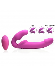 Розовый безремневой страпон с вибрацией и функцией расширения Inflatable Ergo-Fit Strapless Strap-On - XR Brands - купить с доставкой в Набережных Челнах
