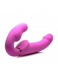 Розовый безремневой страпон с вибрацией и функцией расширения Inflatable Ergo-Fit Strapless Strap-On - XR Brands - купить с доставкой в Набережных Челнах