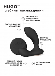 Черный вибромассажер простаты с пультом ДУ Hugo 2 Remote - Lelo - в Набережных Челнах купить с доставкой