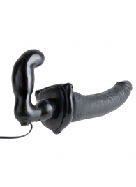 Черный страпон с вагинальной пробкой Deluxe Vibrating Penetrix Strap-On - 19 см. - Pipedream - купить с доставкой в Набережных Челнах